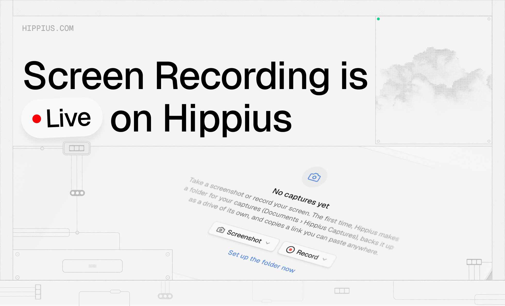 Screen Recording is Live on Hippius banner over the Captures screen with Screenshot and Record buttons