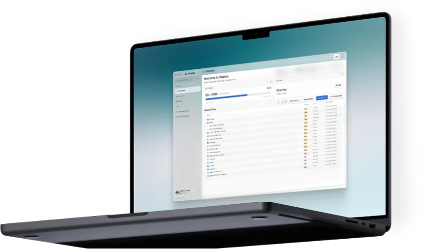 Hippius Drive en un portátil, con sus archivos respaldados y cifrados