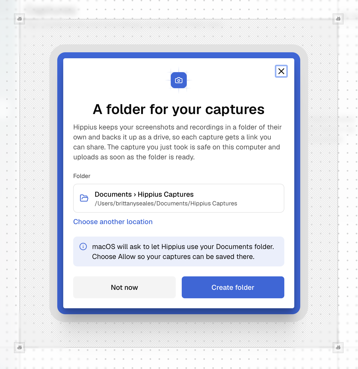 Hippius prompt to create a Captures folder that backs up screenshots and recordings as their own drive