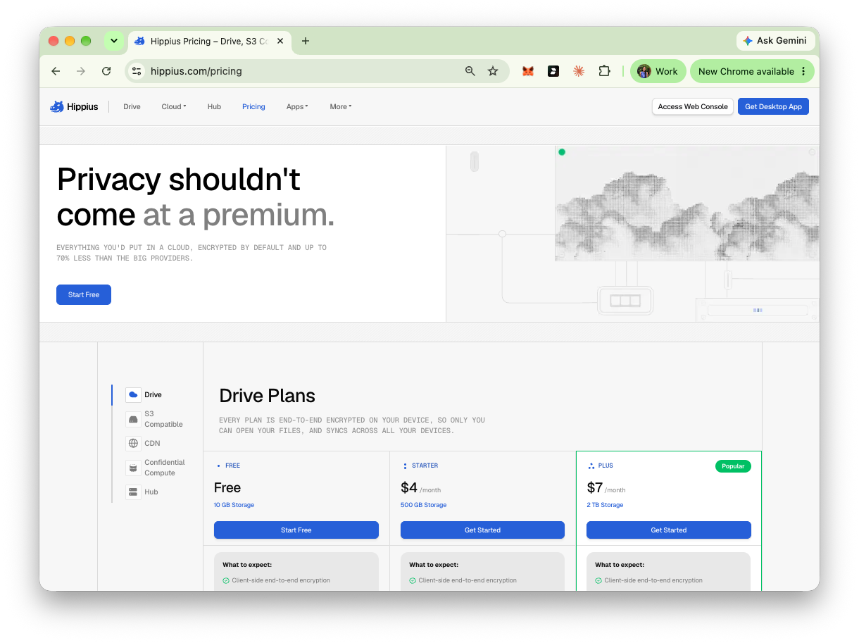 Hippius Website: Pricing Page