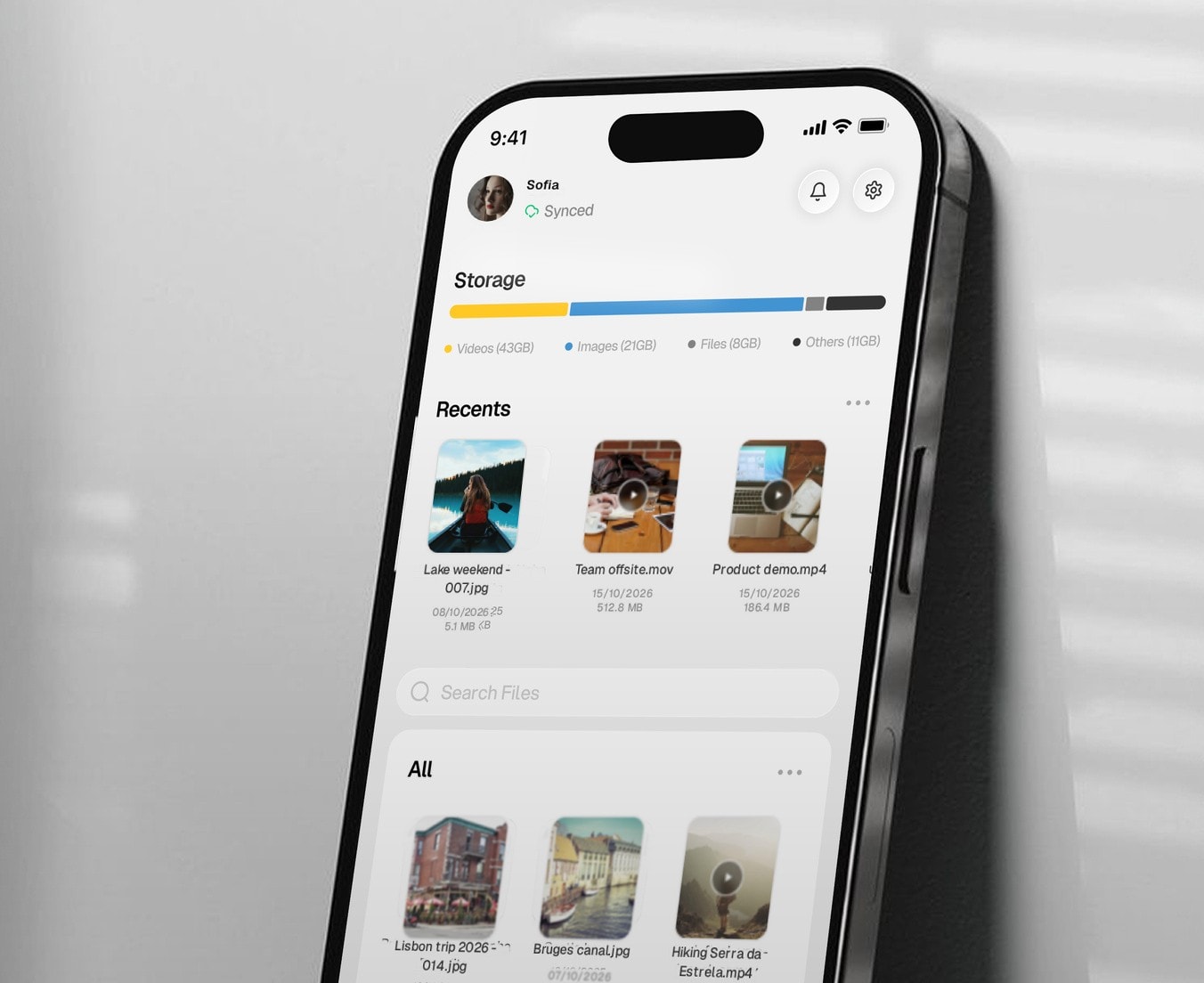 The Hippius mobile app showing storage and recent files on a phone