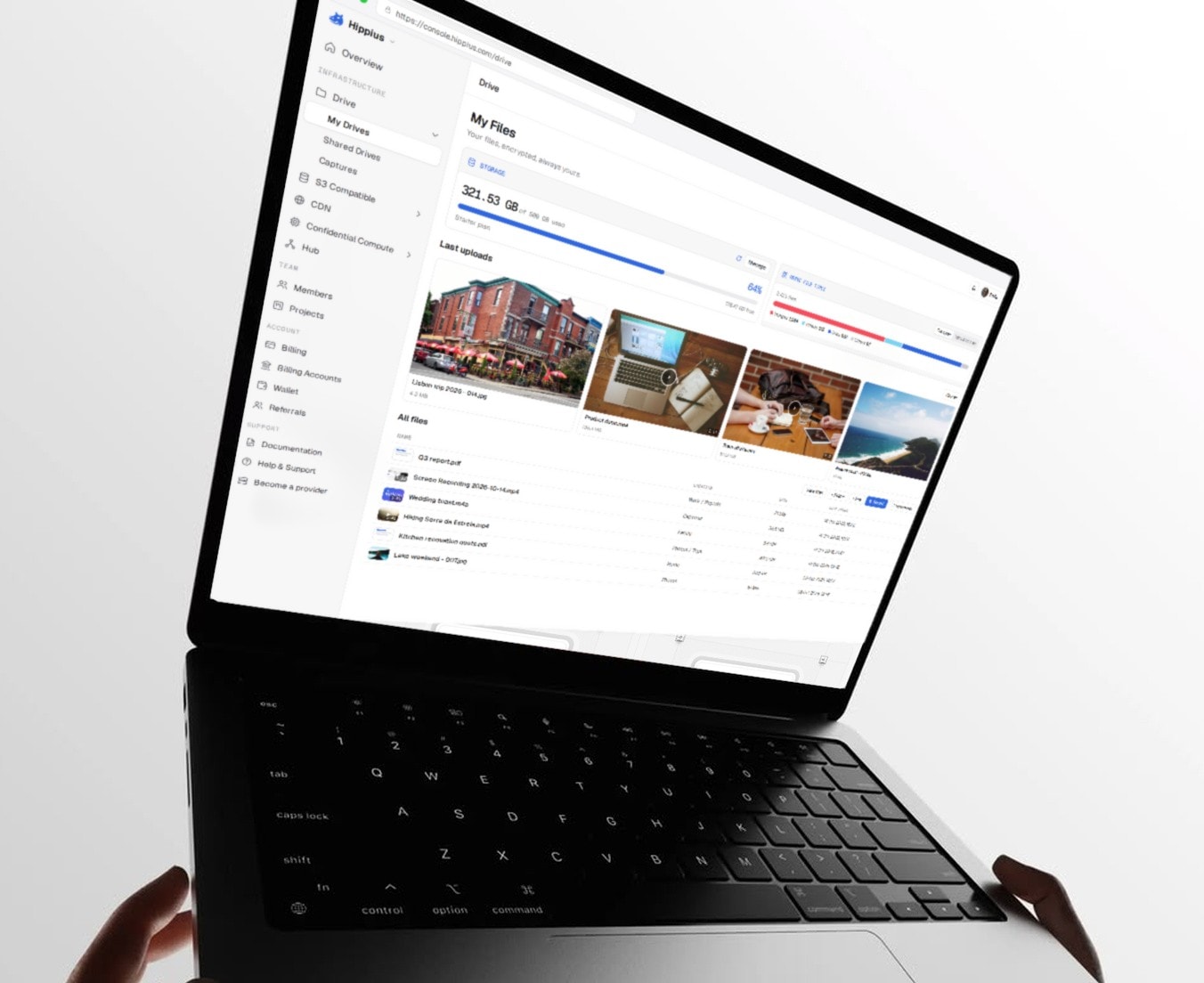 Die Übersicht der Hippius-Web-Konsole auf einem Laptop